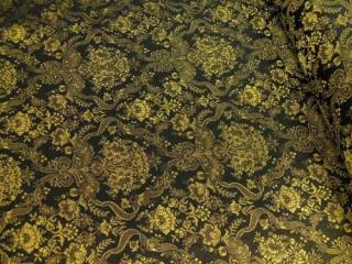 Brokát černý florální zlatý vzor 