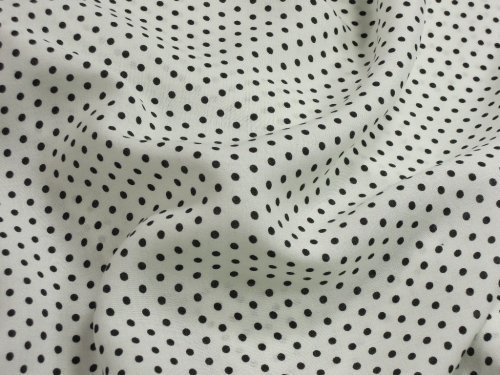 Šatová tkanina bílá černý puntík 