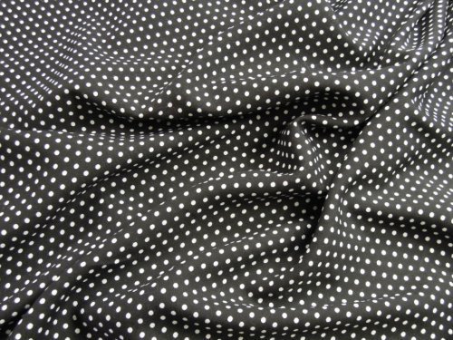 Šatová tkanina černá bílý puntík 